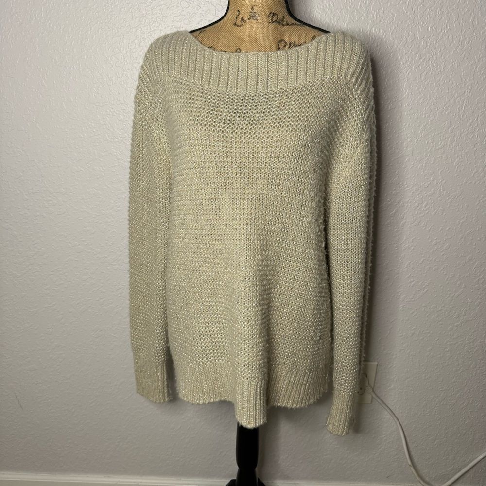 Tommy Bahama Boat Neck Wool Sweater Knit Women Size L Gold Metallic Relaxed Fit